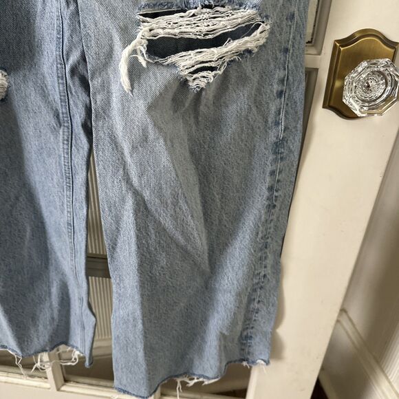 Zara Jeans Women's 14 High Waisted Light Wash Ripped Wide Leg - Picture 7 of 11